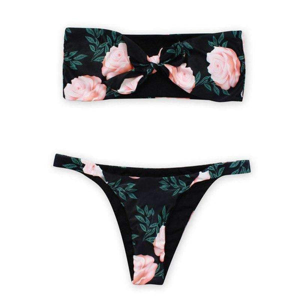 Planet Gates DM014-hei / S Bikini 2018 bandeau style digital print buckle two piece  flower sexy strapless chest tie kont front swimwear women