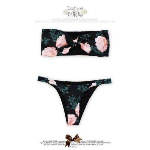 Planet Gates DM014-hei / S Bikini 2018 bandeau style digital print buckle two piece  flower sexy strapless chest tie kont front swimwear women