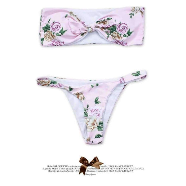 Planet Gates DM014-hei / S Bikini 2018 bandeau style digital print buckle two piece  flower sexy strapless chest tie kont front swimwear women