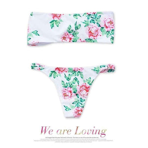 Planet Gates DM014-hei / S Bikini 2018 bandeau style digital print buckle two piece  flower sexy strapless chest tie kont front swimwear women