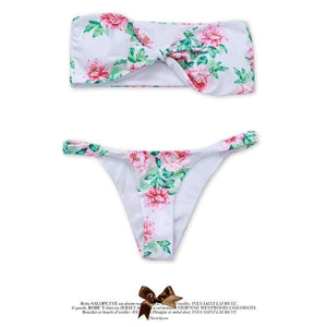 Planet Gates DM014-hei / S Bikini 2018 bandeau style digital print buckle two piece  flower sexy strapless chest tie kont front swimwear women