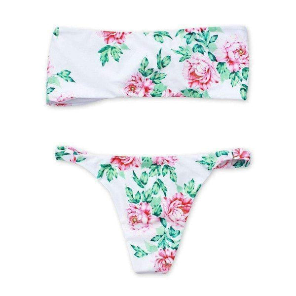 Planet Gates DM014-hei / S Bikini 2018 bandeau style digital print buckle two piece  flower sexy strapless chest tie kont front swimwear women