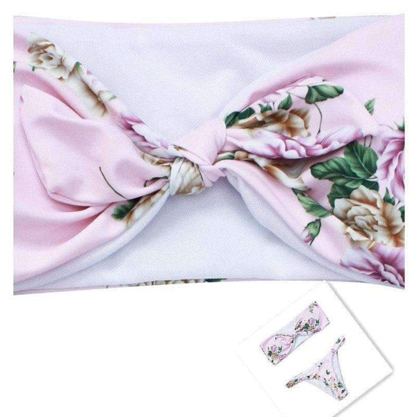 Planet Gates DM014-hei / S Bikini 2018 bandeau style digital print buckle two piece  flower sexy strapless chest tie kont front swimwear women