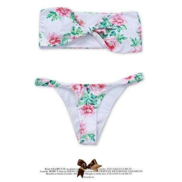 Planet Gates DM014-hong / S Bikini 2018 bandeau style digital print buckle two piece  flower sexy strapless chest tie kont front swimwear women