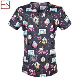 Planet Gates Dogs in grey / XXS Women Scrub Top With V-Neck 100% Cotton Print Surgical Medical Uniforms Hospital Nurse Scrub Tops For Women