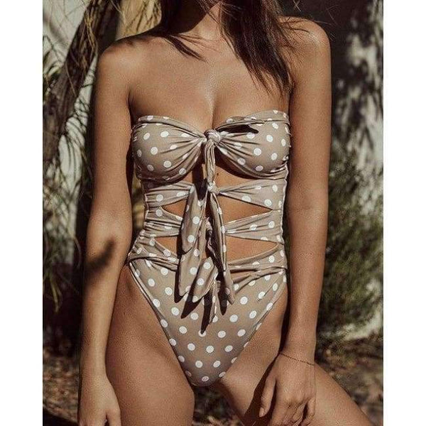 Planet Gates dot bow swimsuit / S Sexy Swimsuit Women Swimwear Bow Thong One Piece Push Up Swimsuit Bandage Bathing Suit Wear Female Beachwear Monokini