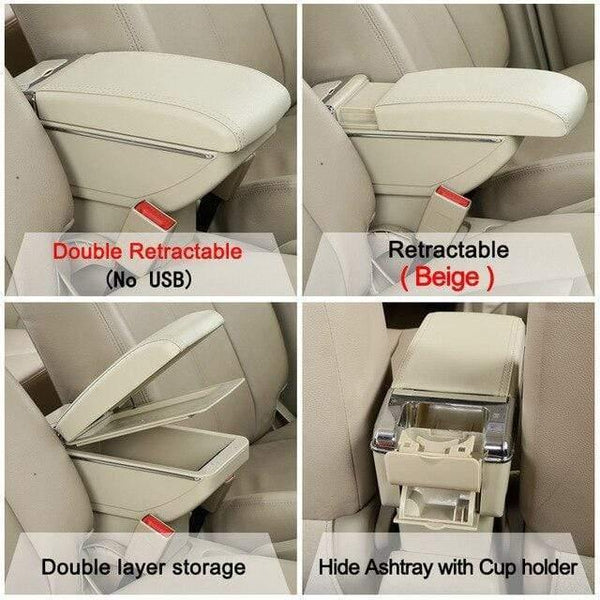 Planet Gates Double Beige Kia Rio II armrest box Kia Rio 2 central Store content box cup holder 2006-2010 Automotive retrofit accessories