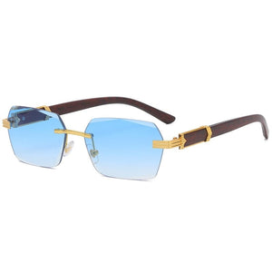 Planet Gates Double Blue / Other Luxury Rimless Square Sunglasses Men Brand Designer Frameless Gradient Sun Glasses Women Fashion Vintage Wooden Oculos De Sol