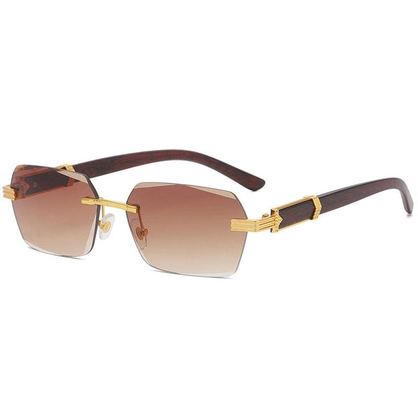 Planet Gates Double Brown / Other Luxury Rimless Square Sunglasses Men Brand Designer Frameless Gradient Sun Glasses Women Fashion Vintage Wooden Oculos De Sol