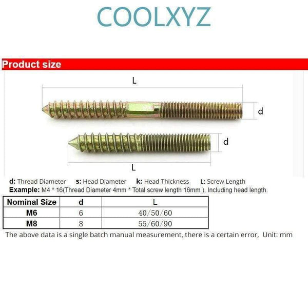 Double End Self Tapping Screws Sharp-tailed Double Headed Tapping Lengthen Screw Furniture Connectors Grub Screw M6M8 5pcs