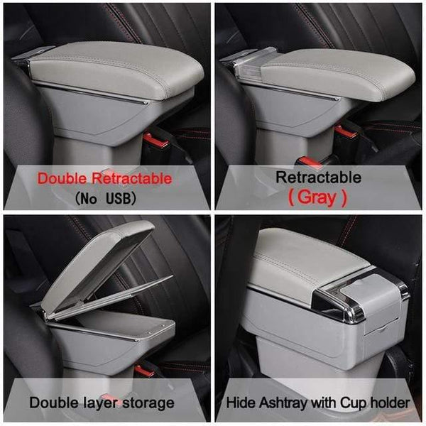 Planet Gates Double Gray Kia Rio II armrest box Kia Rio 2 central Store content box cup holder 2006-2010 Automotive retrofit accessories