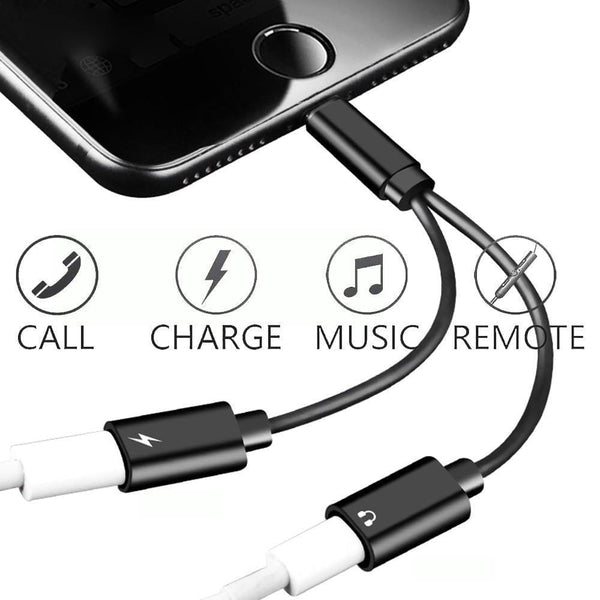 Planet Gates Double jack Adapter For lightning iPhone 7 8 X XS XR Charger call or Music and 3.5mm headphone aux audio Converter Support iOS12