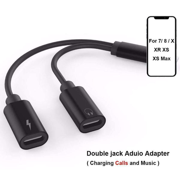 Planet Gates Double jack Adapter For lightning iPhone 7 8 X XS XR Charger call or Music and 3.5mm headphone aux audio Converter Support iOS12