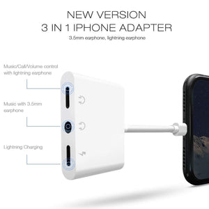 Planet Gates Double Lightning Headphone Audio and Earphone Charge Adapter Cable 3In1 For iphone X/6/7 Plus Mobile Phone Accessories
