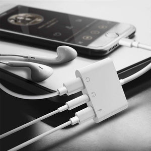 Planet Gates Double Lightning Headphone Audio and Earphone Charge Adapter Cable 3In1 For iphone X/6/7 Plus Mobile Phone Accessories
