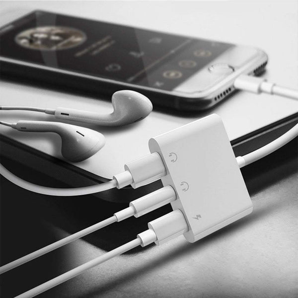 Planet Gates Double Lightning Headphone Audio and Earphone Charge Adapter Cable 3In1 For iphone X/6/7 Plus Mobile Phone Accessories