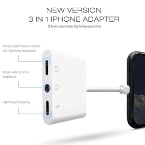 Planet Gates Double Lightning Headphone Audio and Earphone Charge Adapter Cable 3In1 For iphone X/6/7 Plus Mobile Phone Accessories
