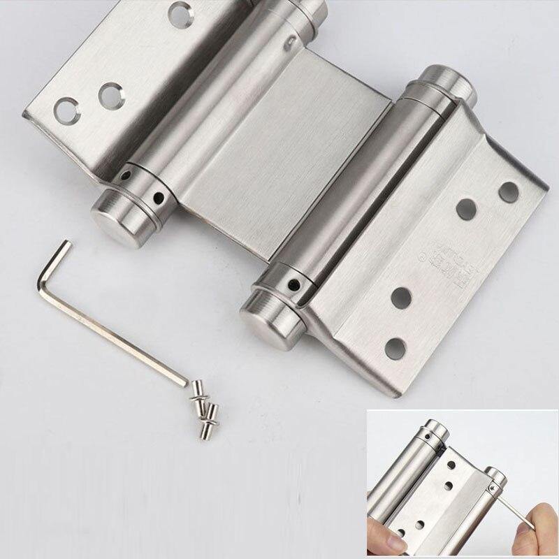 Double Open Door Hinge 3-8inch Stainless Steel Spring Auto Closing Fold Hinges Two-way Open Door Bar Fence Cowboy Door Hardware