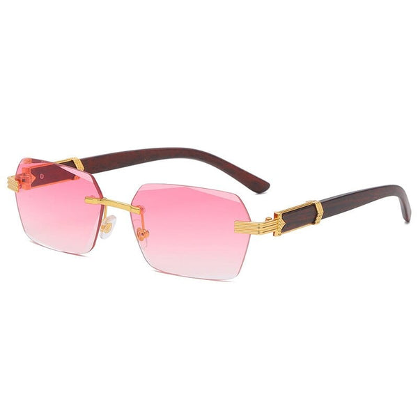 Planet Gates Double Pink / Other Luxury Rimless Square Sunglasses Men Brand Designer Frameless Gradient Sun Glasses Women Fashion Vintage Wooden Oculos De Sol