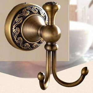 Planet Gates Double Robe Hooks Bathroom hardware set Antique Brass Carved Bathroom Products wall mounted brass Bathroom Accessories set shelf towel rack A2D