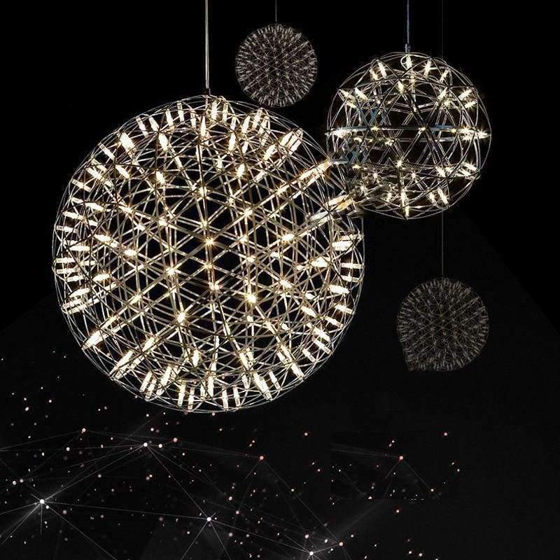 Planet Gates Double-sided chrome / 200mm 12 Leds / Warm White Modern Chandelier Spark ball LED Pendant Light fixture Firework Ball stainless steel pendant Lamps home decorative lighting 220V