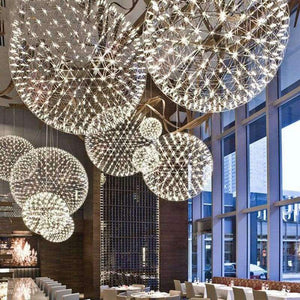 Planet Gates Double-sided chrome / 200mm 12 Leds / Warm White Modern Chandelier Spark ball LED Pendant Light fixture Firework Ball stainless steel pendant Lamps home decorative lighting 220V