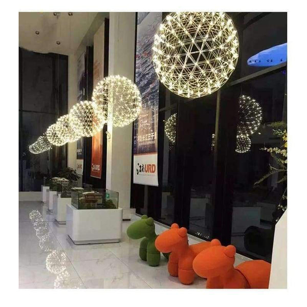 Planet Gates Double-sided chrome / 200mm 12 Leds / Warm White Modern Chandelier Spark ball LED Pendant Light fixture Firework Ball stainless steel pendant Lamps home decorative lighting 220V