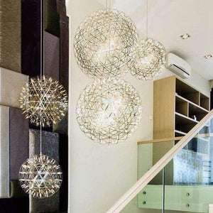 Planet Gates Double-sided chrome / 200mm 12 Leds / Warm White Modern Chandelier Spark ball LED Pendant Light fixture Firework Ball stainless steel pendant Lamps home decorative lighting 220V