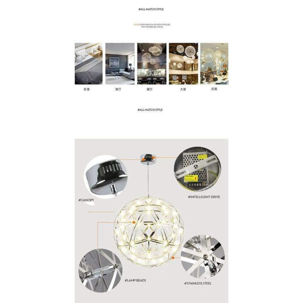 Planet Gates Double-sided chrome / 200mm 12 Leds / Warm White Modern Chandelier Spark ball LED Pendant Light fixture Firework Ball stainless steel pendant Lamps home decorative lighting 220V