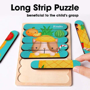 Planet Gates Double Sided Strip 3D Puzzles Baby Toy Wooden Montessori Materials Educational Toys For Children Large Bricks Kids Learning Toys