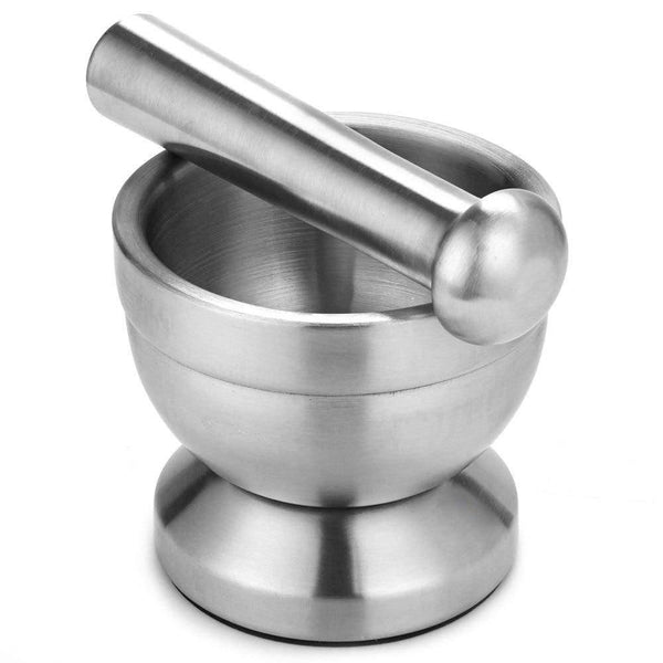 Double Stainless Steel Metal Mortar Salt And Pestle Pedestal Bowl Garlic Press Pot Herb Mills Pepper Spice Grinder  Pot