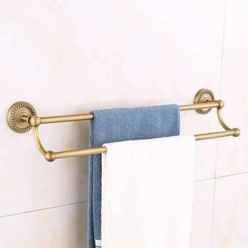 Planet Gates double towel bar Antique Carved Bathroom Hardware Sets Solid Brass European Bathroom Accessories Set Brushed Bathroom Products (shelf/towel Rack)