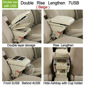 Planet Gates Double USB Beige Kia Rio II armrest box Kia Rio 2 central Store content box cup holder 2006-2010 Automotive retrofit accessories