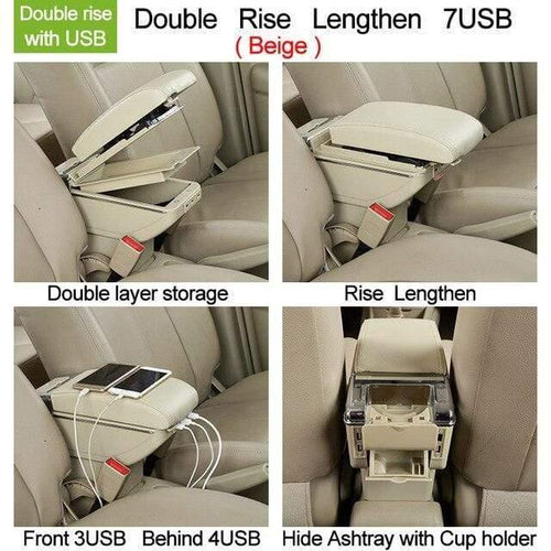 Planet Gates Double USB Beige Kia Rio II armrest box Kia Rio 2 central Store content box cup holder 2006-2010 Automotive retrofit accessories