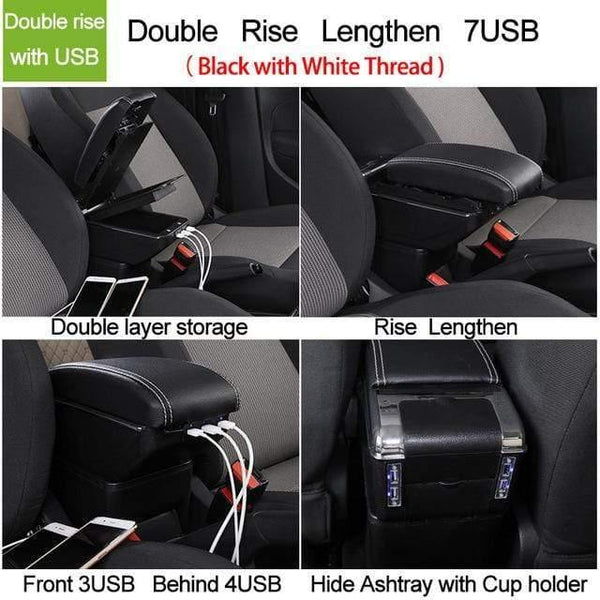 Planet Gates Double USB White / Russian Federation Nissan Terrano 3 armrest box universal car BRV center console caja  modification accessories double raised with USB