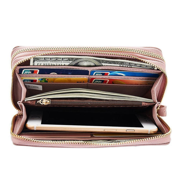 Planet Gates Double Zipper Wristband Long Clutch Wallets For Women Large Capacity Card Holder Purse Phone Pocket Wallet Female