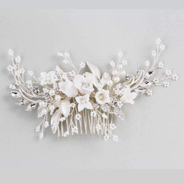Dower me Stunning Floral Headpiece Bridal Silver Hair Comb Piece Pearls Women Prom Hair Jewelry Wedding Accessories