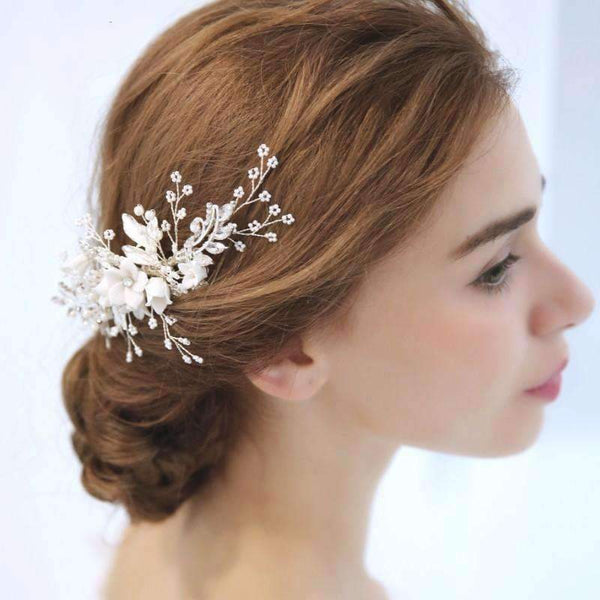 Planet Gates Dower me Stunning Floral Headpiece Bridal Silver Hair Comb Piece Pearls Women Prom Hair Jewelry Wedding Accessories