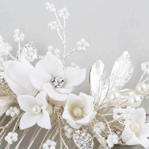 Planet Gates Dower me Stunning Floral Headpiece Bridal Silver Hair Comb Piece Pearls Women Prom Hair Jewelry Wedding Accessories