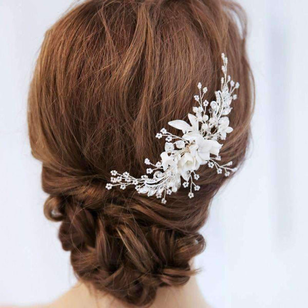 Dower me Stunning Floral Headpiece Bridal Silver Hair Comb Piece Pearls Women Prom Hair Jewelry Wedding Accessories