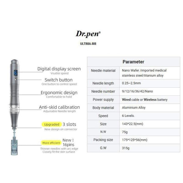 Planet Gates Dr pen Ultima M8 Professional Microneedling Pen tattoo machine - Wireless dermapen - Best facial Skin Care beauty Tool Kit
