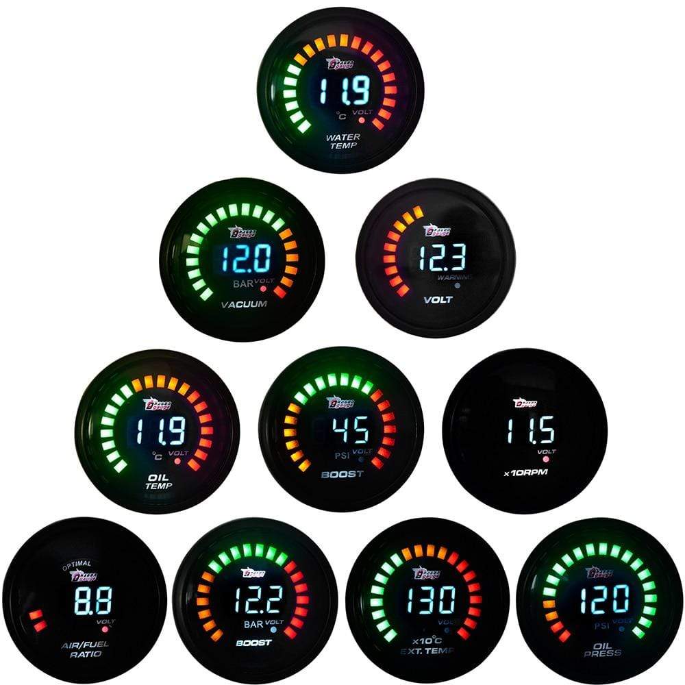 Planet Gates DRAGON GAUGE 2" 52mm Boost/Water Temp/Oil Temp/Oil Pressure/Tachometer/Volt/Air Fuel Ratio/EGT/Vacuum Meter Digital+Gauge Pods