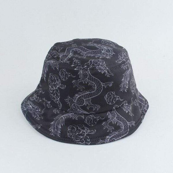 Planet Gates dragon Harajuku Punk Black Fisherman Hat Panama Bob Casquette Dragon Print Bucket Hats For Women Men Hip Hop Cap Gorro
