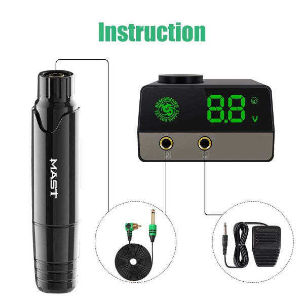 Planet Gates Dragonhawk Mast P10 Rotary Tattoo Machine Kit Permanent Makeup Machine Set Tattoo Rotary Pen LCD Power Supply for Tattoo Artist