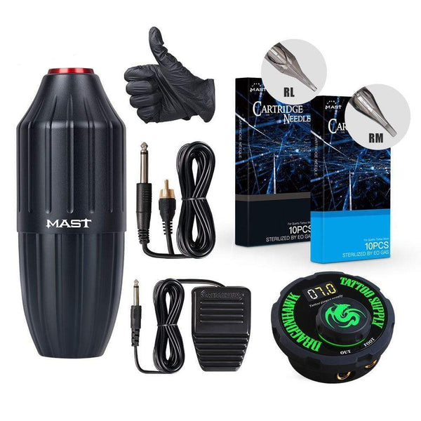 Planet Gates Dragonhawk Tattoo Mast Motor Rotary Pen Machine Set Kit Power Supply Needle Short Pen Machine Kit Supplies