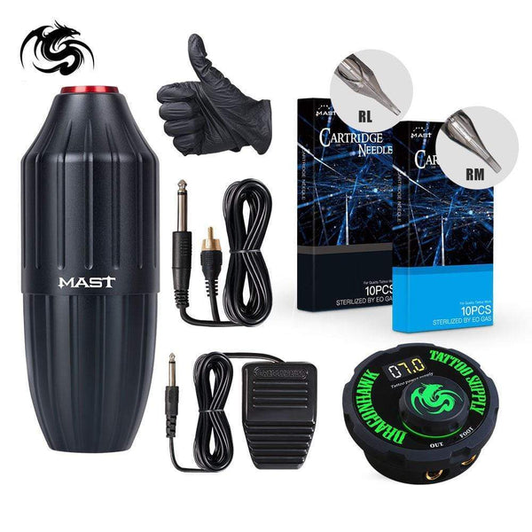 Planet Gates Dragonhawk Tattoo Mast Motor Rotary Pen Machine Set Kit Power Supply Needle Short Pen Machine Kit Supplies