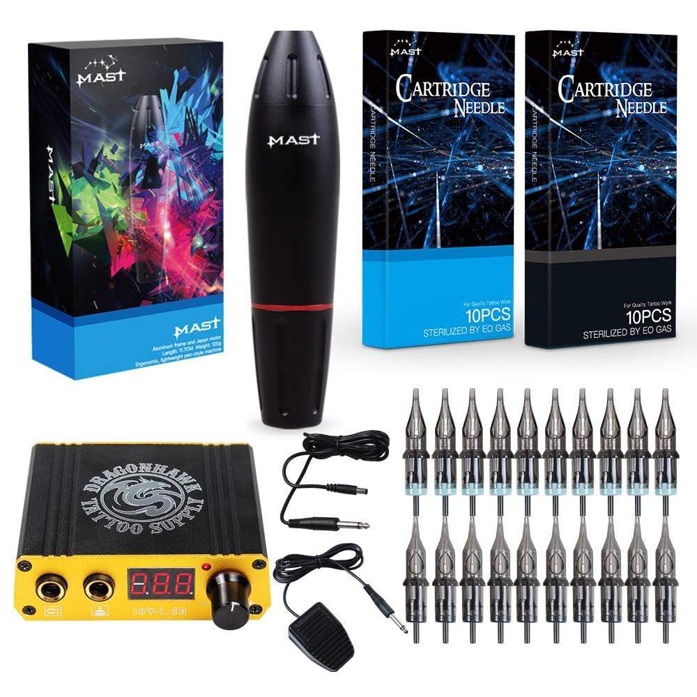 Planet Gates Dragonhawk TOP Tattoo Kit Motor Pen Machine Gun  Power Supply Needles D3029