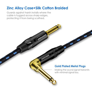 Planet Gates DREMAKE Guitar Cable - 1/4 Inch Straight to Right Angle Instrument Cable - Professional Electric Guitar Cord and Amp Cable