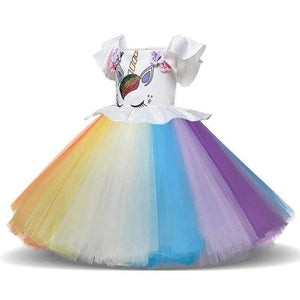 Girls Dress 1 Year Birthday Party Baby Clothing Children Unicorn Christmas Costume 1 2 3 4 5 years Kids Colorful Rainbow Dress - Planet Gates
