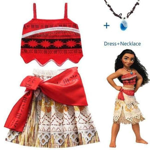 Planet Gates dress and necklace 1 / 3T Kids Girl Princess Party Dress Moana Adventure Elsa Clothing Girls Dress Set with wig and Necklace baby Vaiana Cosplay Clothes